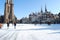 Delft, Netherlands - January 31: daily and snowy main square of