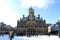 Delft, Netherlands - January 31: daily and snowy main square of