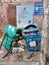 Delhi, India - 28 September 2020 - Broken and damaged trash bin made of plastic box and placed on steel pillars representing Clean