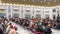 DELHI, INDIA - MARCH 13, 2019: communal food hall at gurudwara bangla sahib sikh temple in delhi