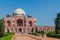 DELHI, INDIA - OCTOBER 24, 2016: Tourists visit Humayun tomb in Delhi, Indi