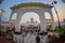 DELHI, INDIA - SEPTEMBER 19, 2017: Unidentified people at the enter in the arch of Gurudwara Bangla Sahib Sikh Temple