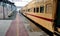 Delhi, India, September 2021 : Indian railway train in platform, Indian Railways carries about 7,500 million passengers annually