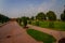 DELHI, INDIA - SEPTEMBER 25 2017: Bautiful outdoor view of the Sawan or Bhadon Pavilion in Hayat Baksh Bagh of Red Fort