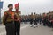 Delhi, New Delhi, India- January 16 2021: Indian Army, Delhi Police and CRPF battalion rehearsing for Indian Republic Day Parade