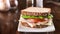 Deli meat sandwich, shot at a wide aspect ratio