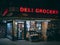 Deli sign at night, in the Lower East Side, Manhattan, New York City