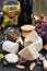 Delicacy soft cheeses, fruit and crackers - snacks for wine