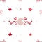 Delicate baby seamless pattern with crescent moon, foliage, sakura and stars on white background. Delicate mystical texture