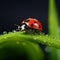 Delicate Balance: A Macro View of a Ladybug Perched on a Blade of Grass