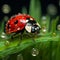 Delicate Balance: A Macro View of a Ladybug Perched on a Blade of Grass