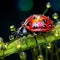 Delicate Balance: A Macro View of a Ladybug Perched on a Blade of Grass