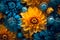 Delicate blooming blue and yellow flowers.AI generated