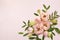 Delicate blooming festive roses and pink summer flowers, blossoming rose flower soft pastel background