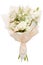 Delicate blossoming flower bouquet wrapped in paper and tied with a ribbon