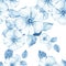 Delicate blue floral seamless pattern. Watercolor