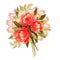 Delicate bouquet of three flowers of the same color. peons or roses. Beautiful openwork pattern. Watercolor illustration