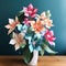 Delicate Colors: 3d Papercraft Vase With Colorful Flowers