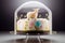 delicate decorated easter lamb cake on transparent stand