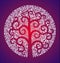 Delicate elegant white mandala on a red and purple background and the Klimt tree.