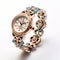 Delicate Flora Inspired Gold Watch With Multi Colored Stones