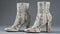 The delicate floral embroidery on these high heeled boots provides a feminine touch to an edgy boot created with Generative AI