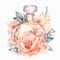 Delicate Flower Adorned Perfume Bottle: Watercolor Portraits Illustration Clipart, Generative AI