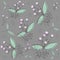 Delicate flowers, a sprig of buds with leaves. Background linear illustration in gentle colors