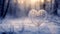 A delicate frost-covered heart-shaped branch amidst a snowy landscape at dawn