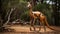 Delicate Gold Kangaroo Sculpture In Forest: Mechanical Realism Art