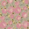 Delicate gold and rosy peonies blossom seamless pattern. Spring peon floral blumming rapport in vintage 60s style.