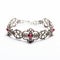 Delicate Gothic Silver Bracelet With Red Bead - Baroque Ornamental Details