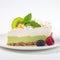 Delicate Kiwi Cream Pie Slice On White Plate