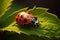 Delicate ladybug on green leafs edge, a vibrant miniature spectacle