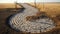 Delicate Land Art: Circular Stone Road In A Sand Barren Area