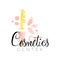 Delicate logo design for cosmetics shop or boutique. Hand drawn vector illustration for make up artist, natural products