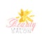 Delicate logo original design for beauty salon or center with abstract golden flower. Label with gentle colors.