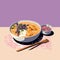 Delicate Painterly Illustration Of Chicken Soup And Rice