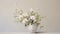 Delicate Painterly Touch: White Flowers In A Vase On Beige Background