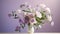 Delicate Painterly Touch: White Vase With Flowers On Purple Background
