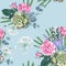 Delicate pattern of dog roses flowers. Roses, herbs and succulent. Design for cloth, wallpaper, gift wrapping