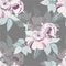 Delicate peony on gray background. Vector seamless pattern.