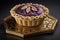 delicate plum mini pie with decorated edge and golden crust