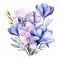 Delicate Realism: Purple And Blue Freesia Bouquet Watercolor Clipart