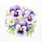 Delicate Realism: Watercolor Pansies On White Background Stock Photo