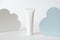 Delicate rejuvenating night cream and blue and white clouds decor. Concept sensitive skincare moisture. Universal mockup