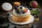 delicate round napoleon cake appetizers with layer of cream and fruits