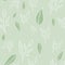 Delicate seamless pattern with white outline branches and green leaves on light green background. Botanical pattern. Spring/summer