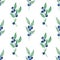 Delicate seamless watercolor pattern with blueberry