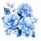 Delicate Shading: Blue Flower And Leaves Watercolor Clipart